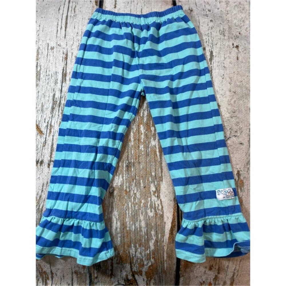 Momi Boutique Blue Striped Ruffle Pants